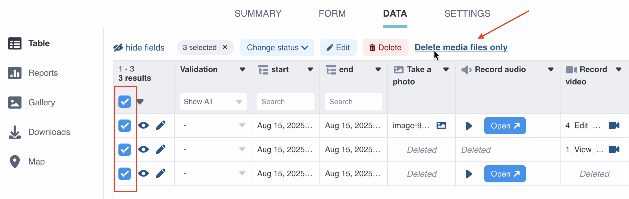 Bulk delete media files
