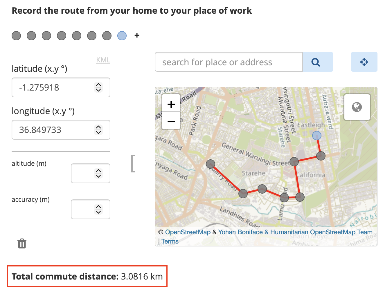 Calculate route distance