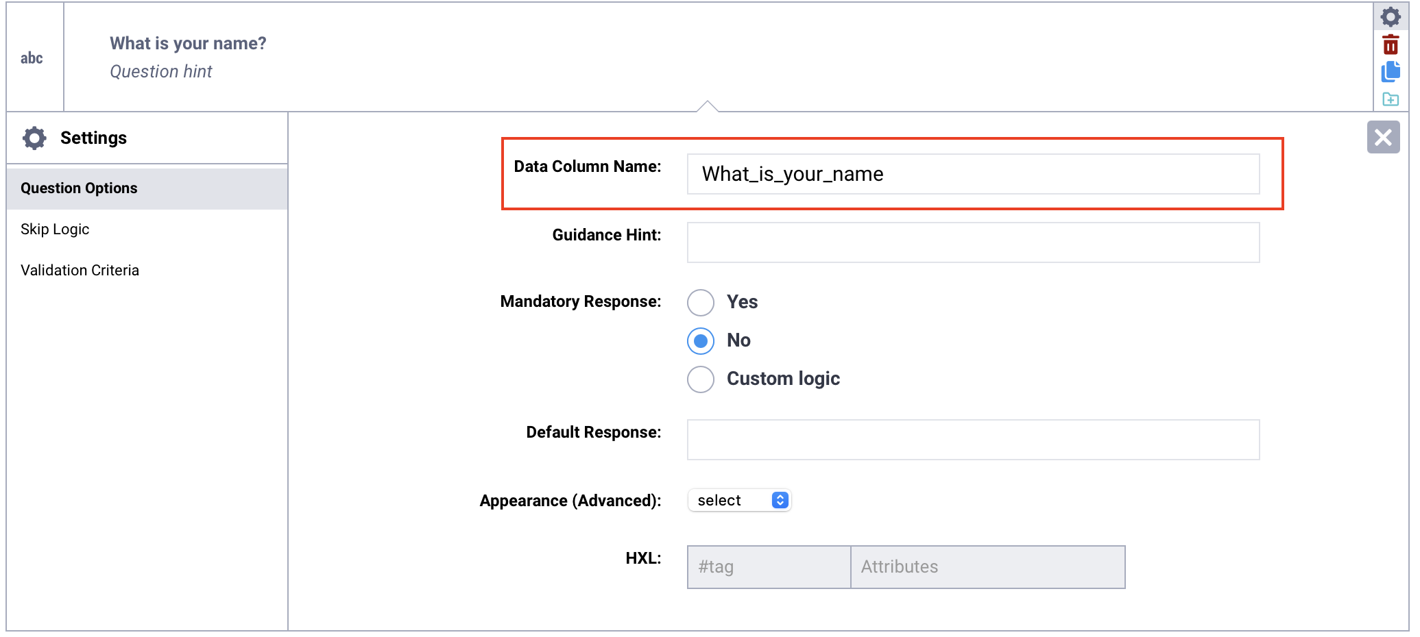Data column name