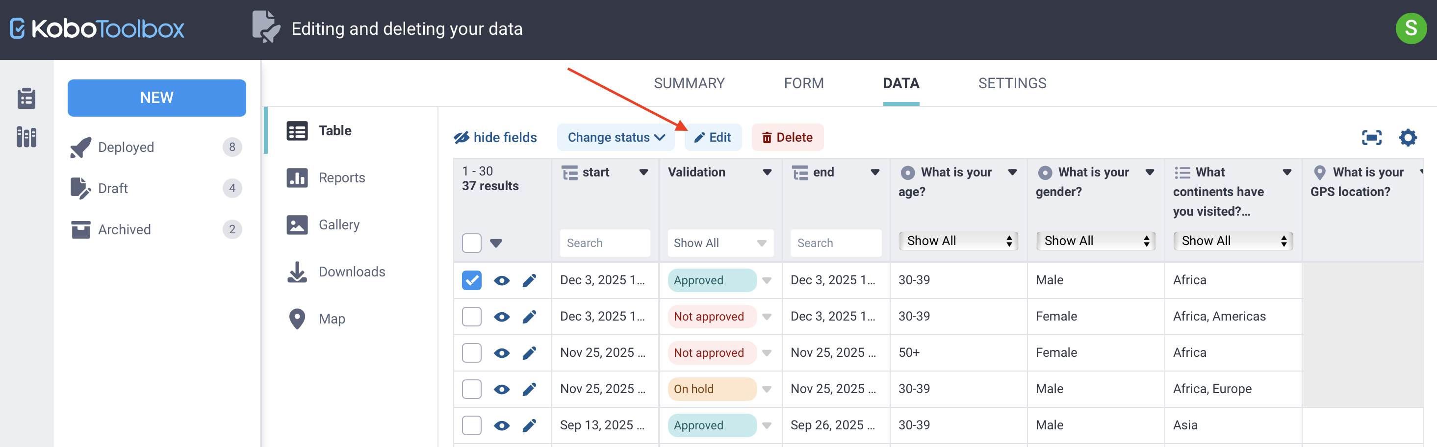Edit your data