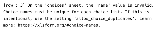 Error message invalid name