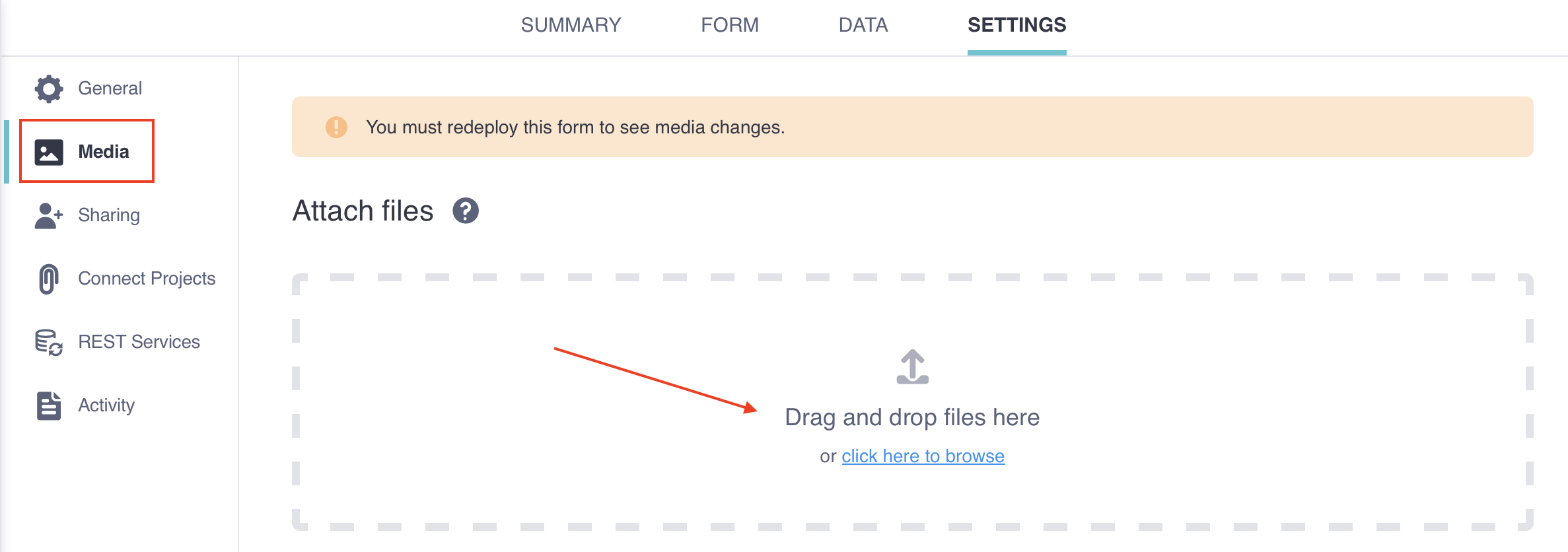 Upload media files