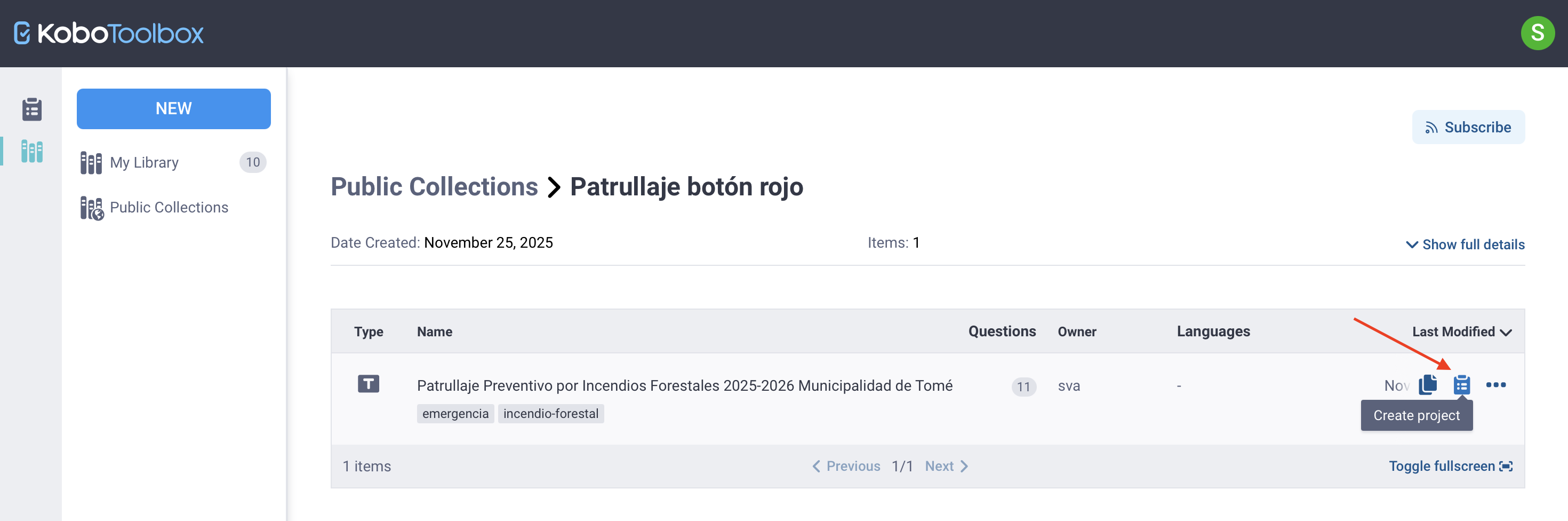 Crear un proyecto desde una colección