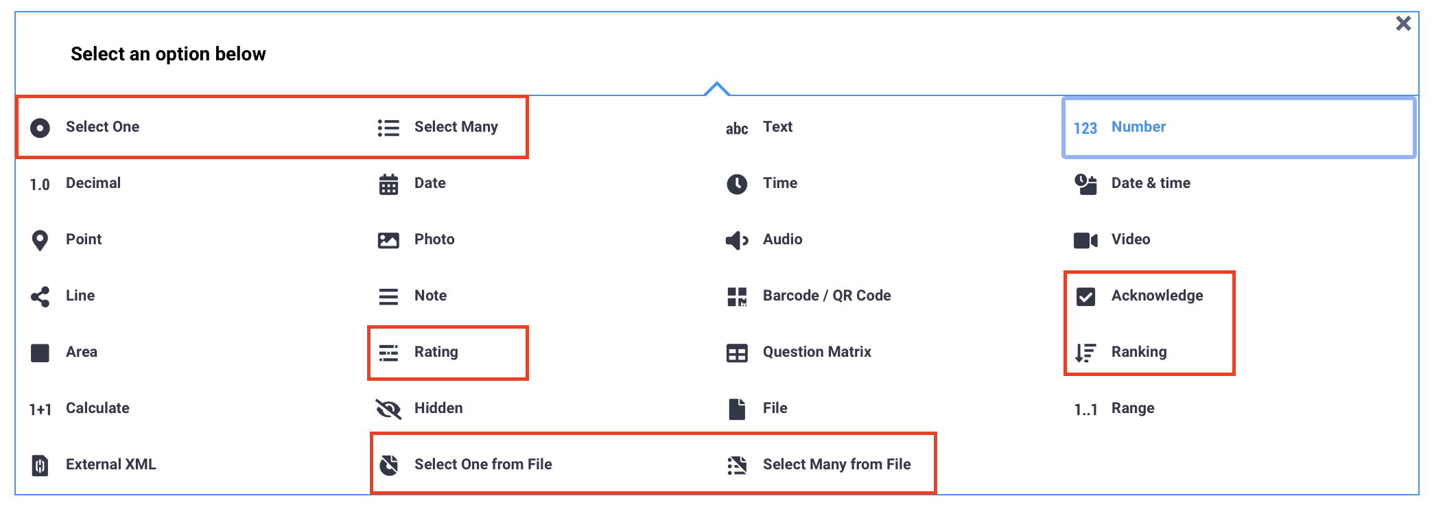 Tipos de preguntas en el Formbuilder