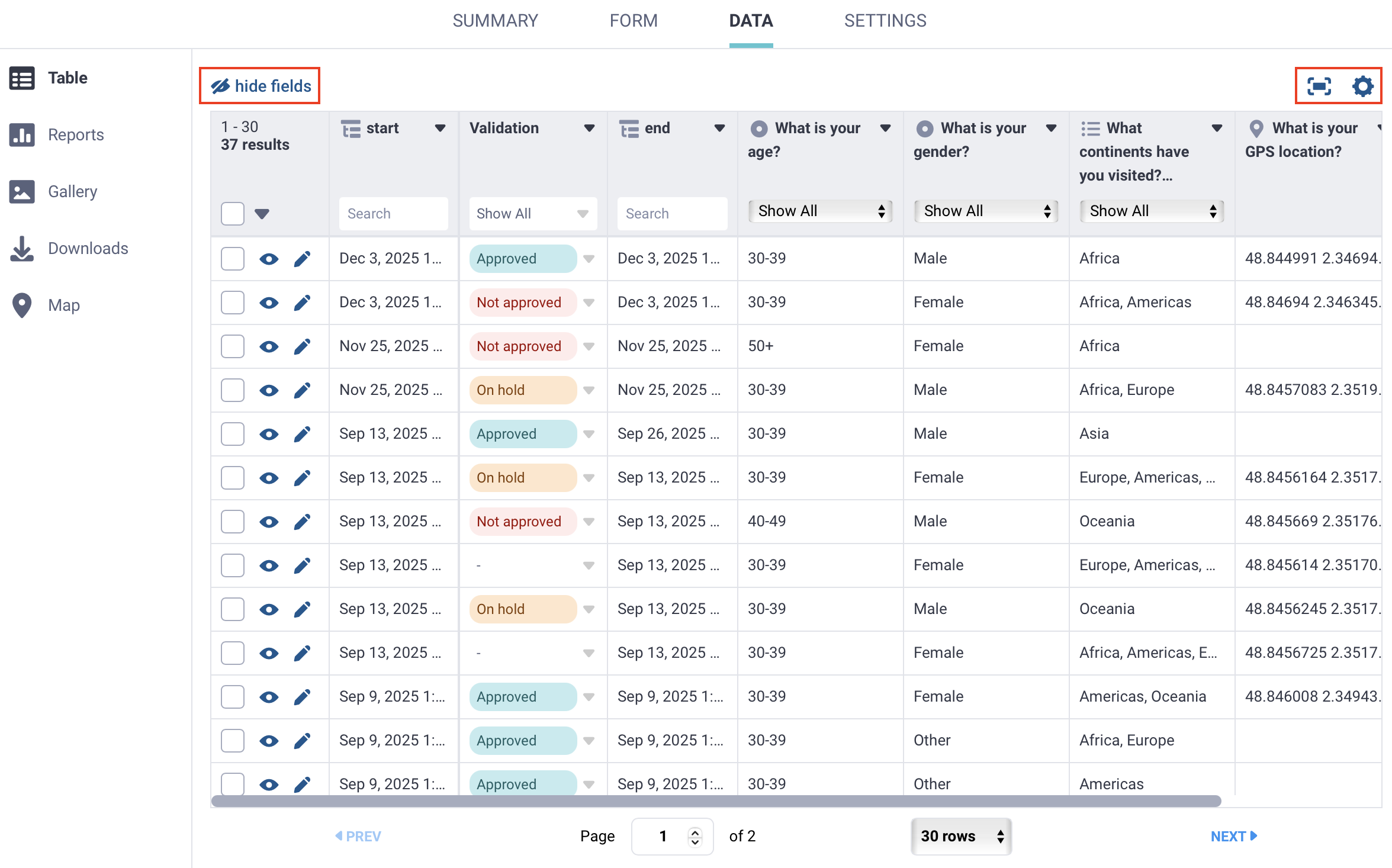 Elegir campos para mostrar en la tabla de datos