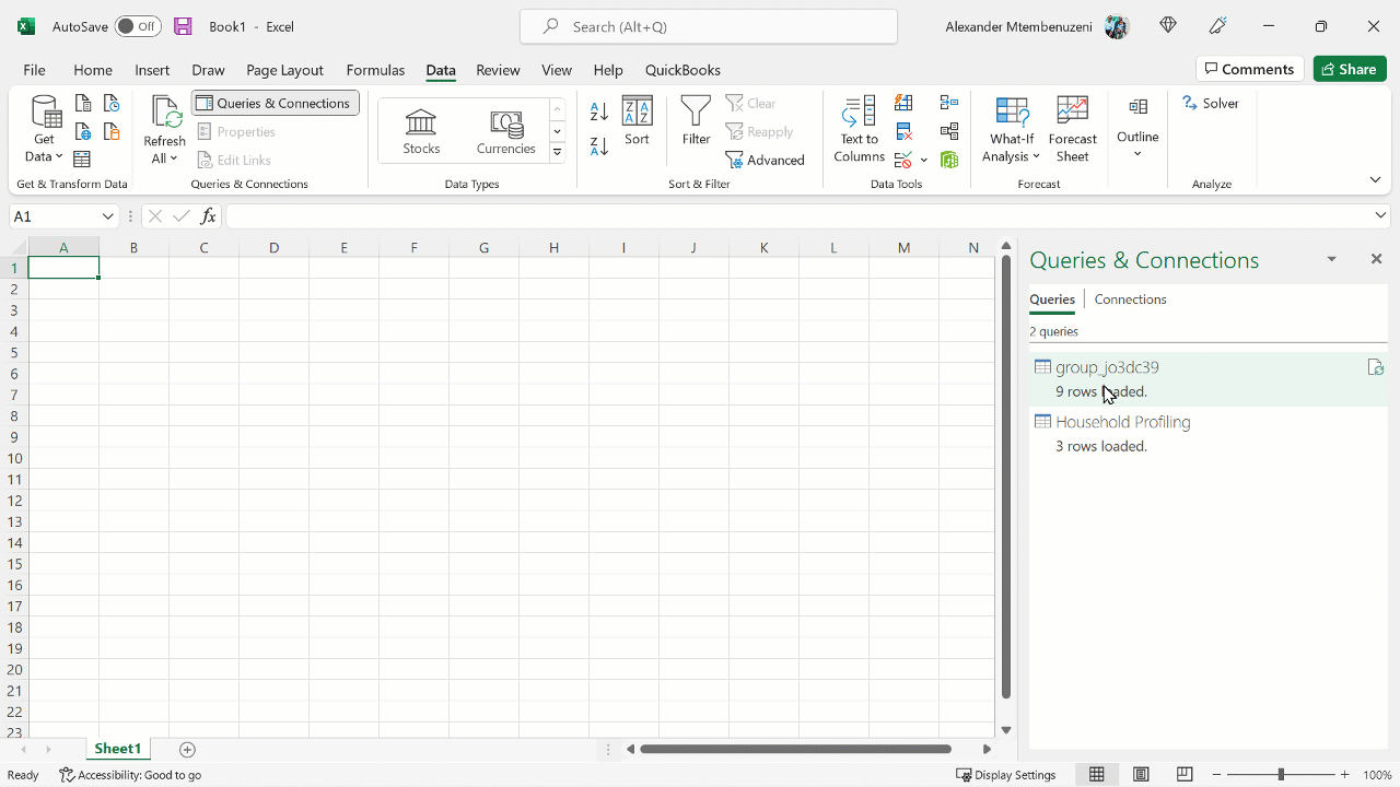 Chargement d'une table dans Excel