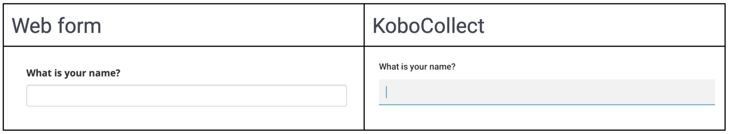 Apparence des questions de type texte dans les formulaires web et KoboCollect